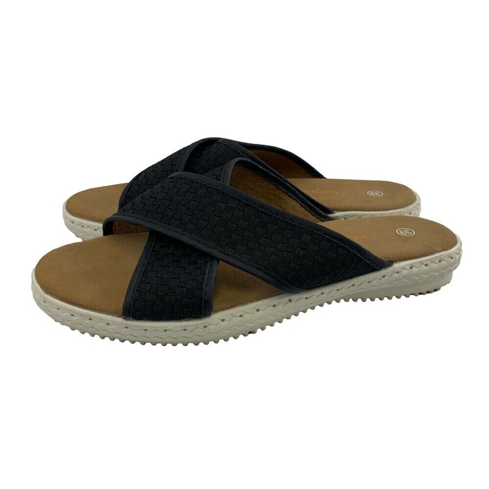 Bernie Mev Avon Sandal Slide Flat Black Woven Crisscross Slip On‎ Womens 39 US 8